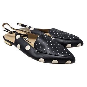 Talbots 8 Navy Blue White Polka Dot Slingback Flat Preppy Leather Loafer